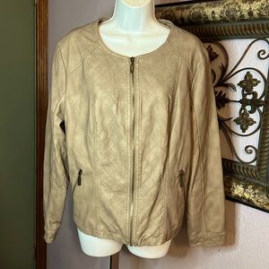 Alfani Moto Style Tan Faux Leather zip up Jacket Sz XL